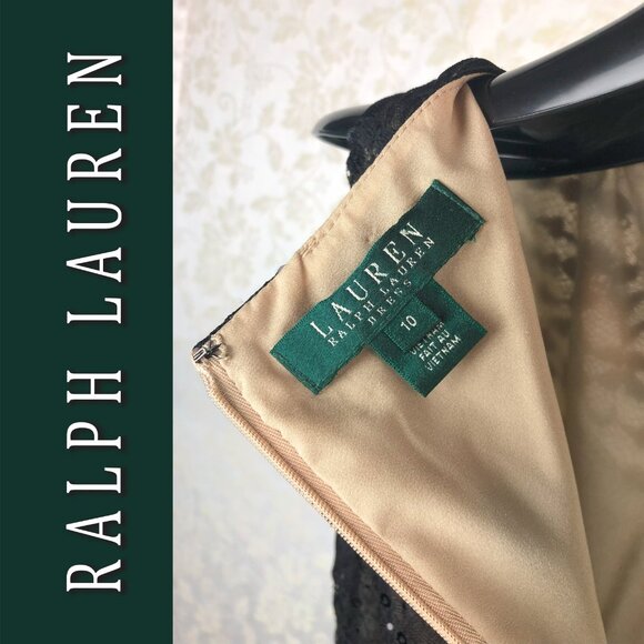 LAUREN Ralph Lauren black lace sparkly sequin  above the knee lined dress 10 - Picture 3 of 7